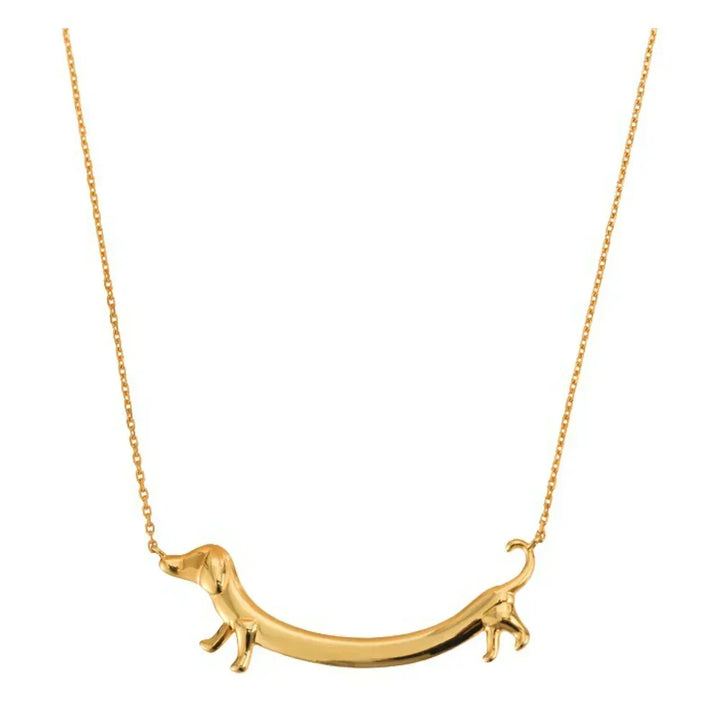 Colar de cachorro salsicha dourado para mulheres