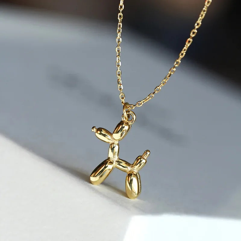 Colar de cão balão, colar feminino divertido com pendente dourado