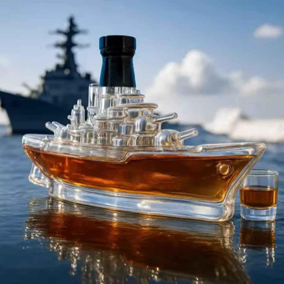 Garrafão de whisky com design de navio militar