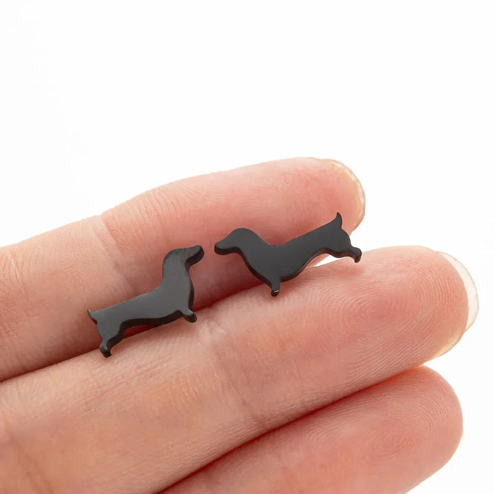 Brincos de cachorro salsicha em metal minimalista