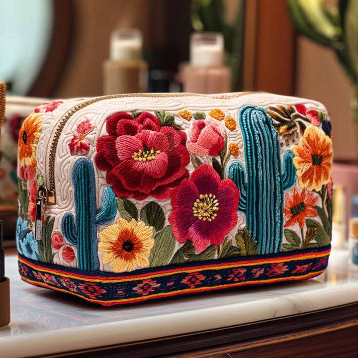 Bolsa de maquilhagem acolchoada com design de suculenta