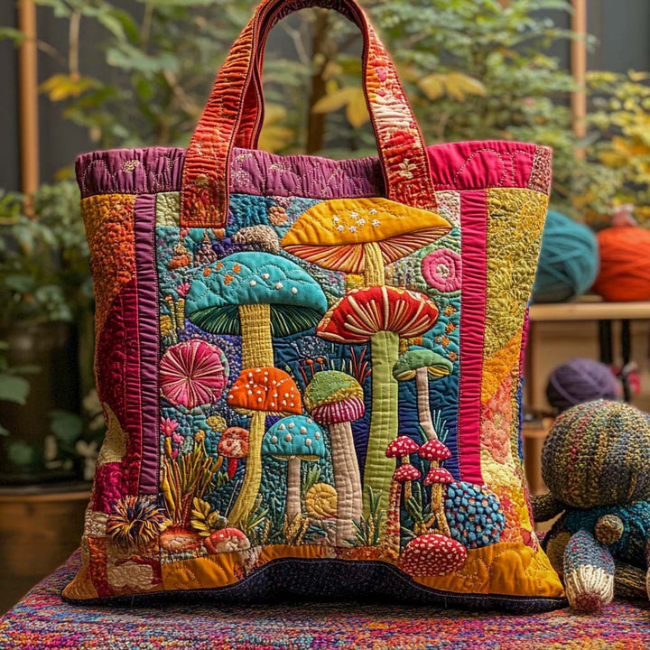Saco de pano com estampado de cogumelos ao pôr do sol