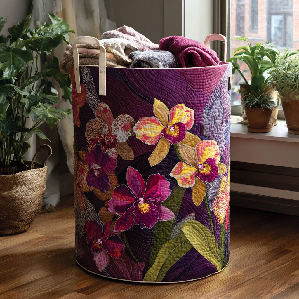 Cesto de roupa em veludo tropical