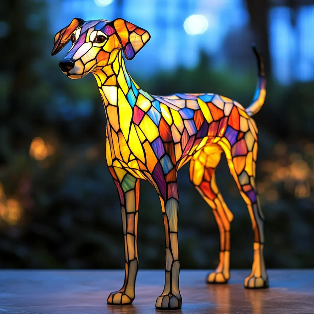 Lâmpada em vidro colorido inspirada em whippets
