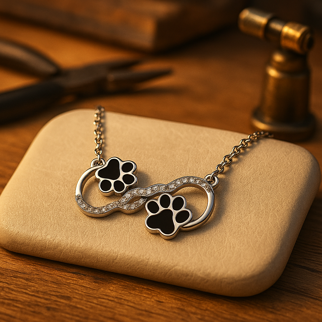 Colar de pata de cão com zircónias, amor infinito
