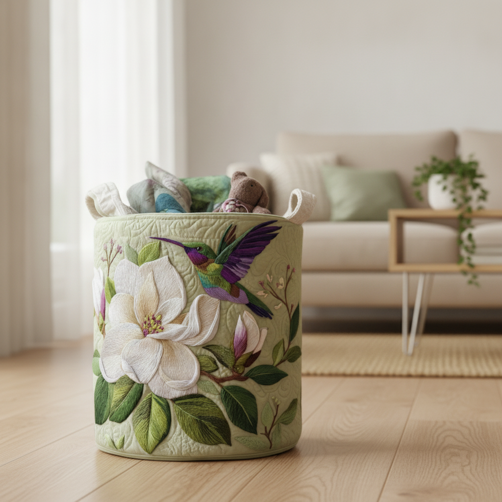 Cesto de roupa com design de beija-flor encantador
