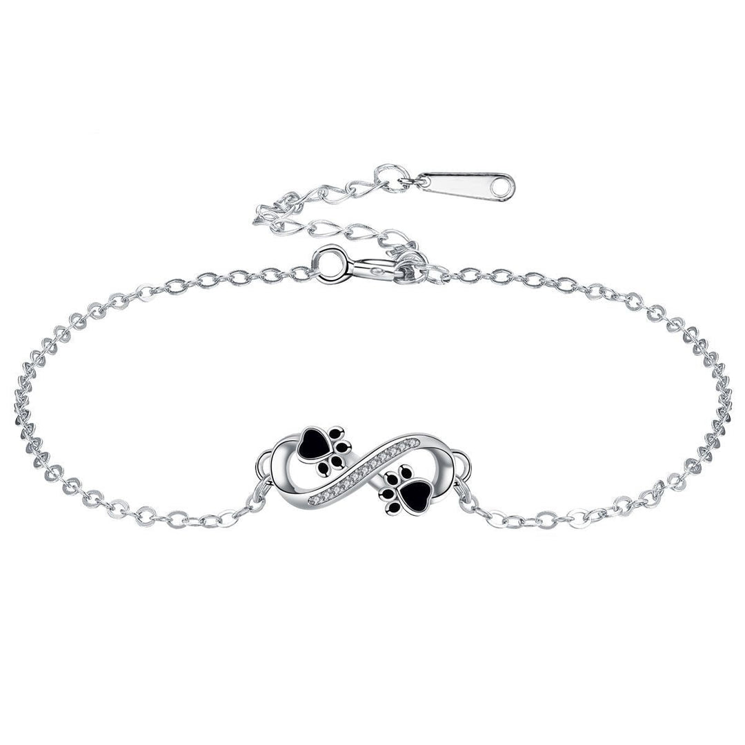 Pulseira com símbolo do infinito, pendente de pata e zircónia