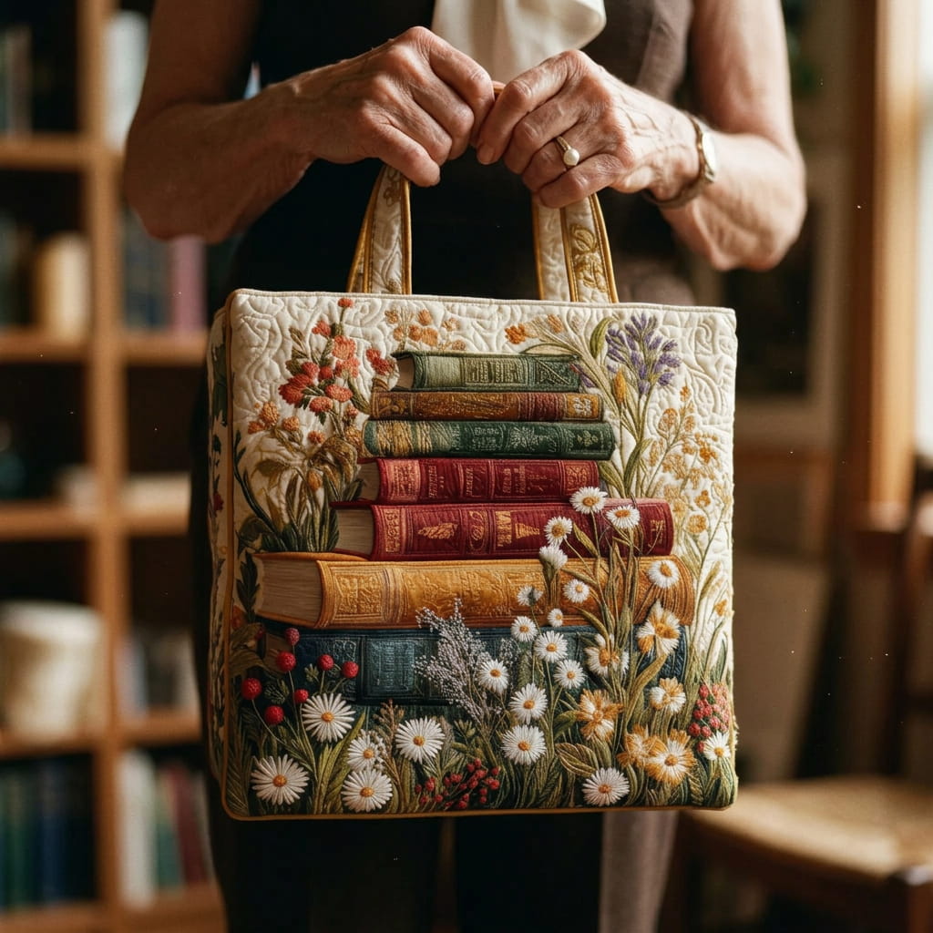 Bolsa tote acolchoada com padrão floral artístico