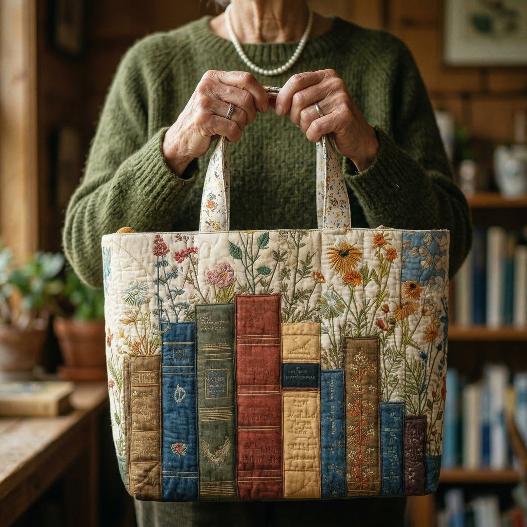Saco de pano acolchoado Books and Blooms