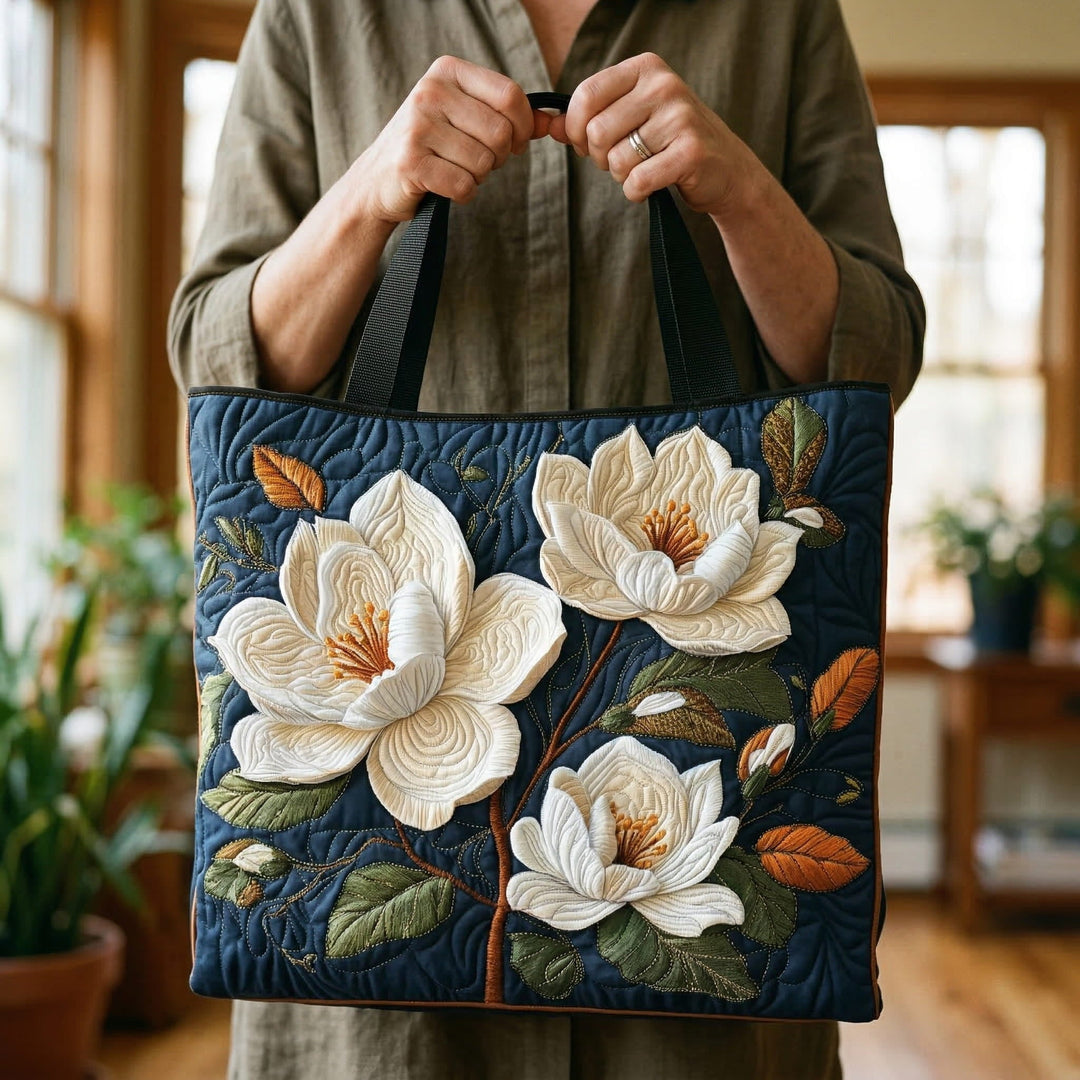 Bolsa tote acolchoada elegante em magnólia