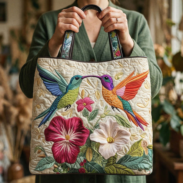 Saco tote acolchoado com padrão de beija-flor