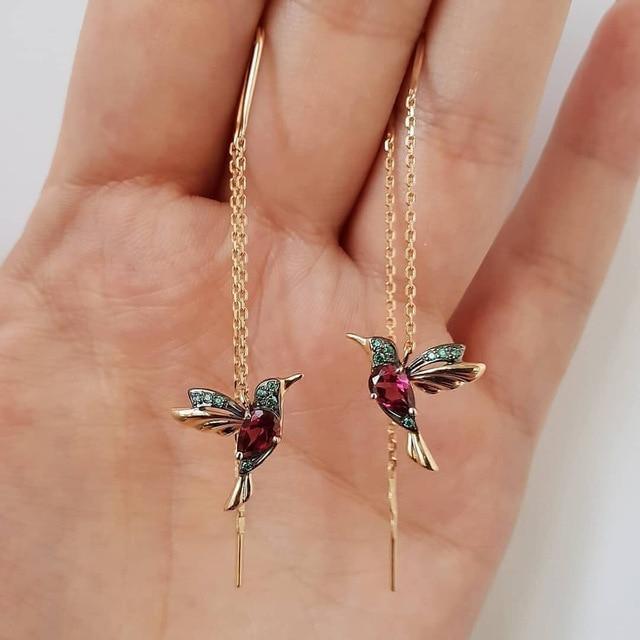 Brincos de colibri em esmalte e zircónia